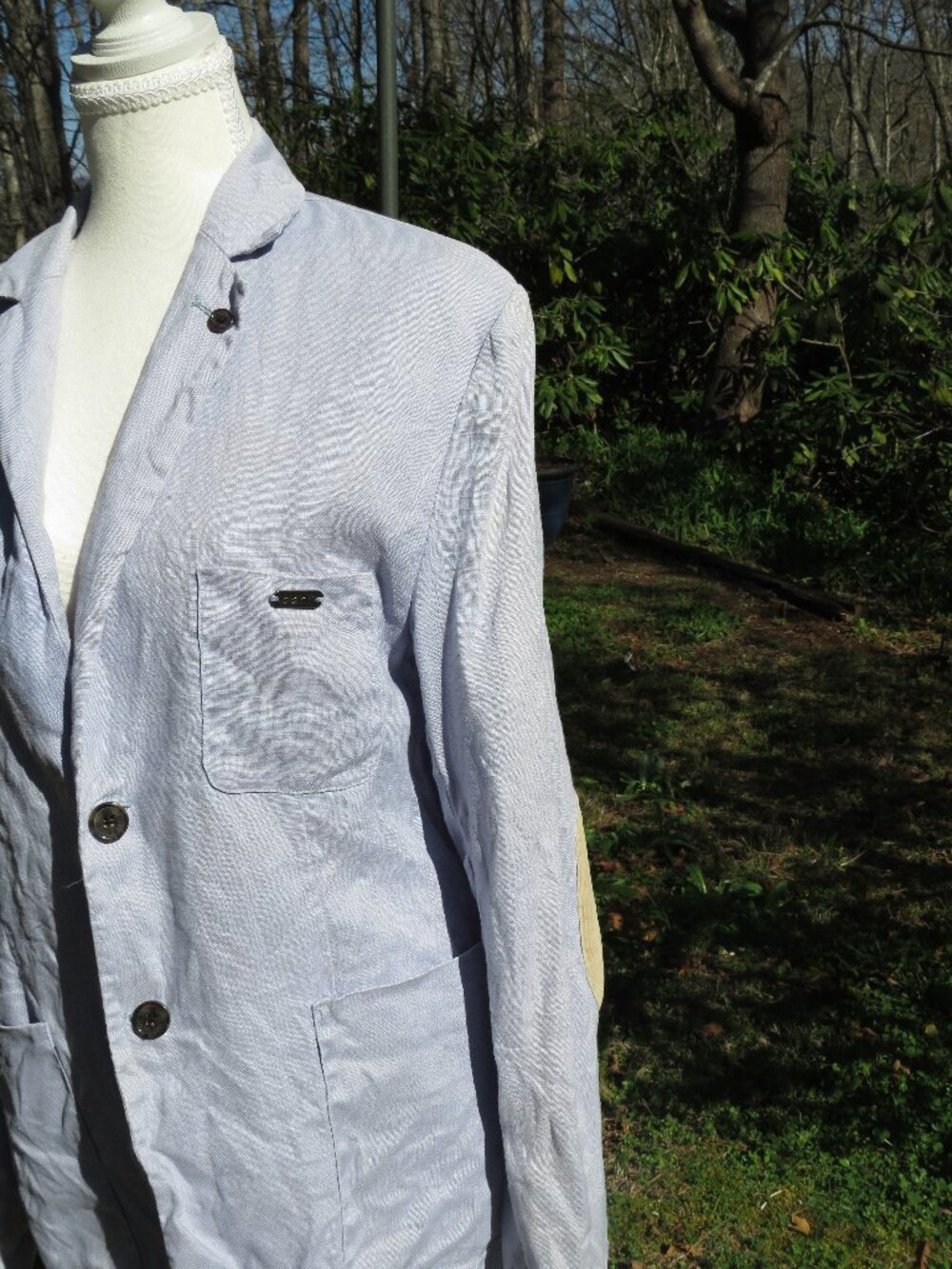 ABRIL 100% Linen Blazer Sky Blue M | Lightweight Unstructured Summer Sport Coat